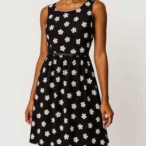 Vintage I de F Paris Black Daisy Floral Dress Fit & Flare Mod Retro Size 2